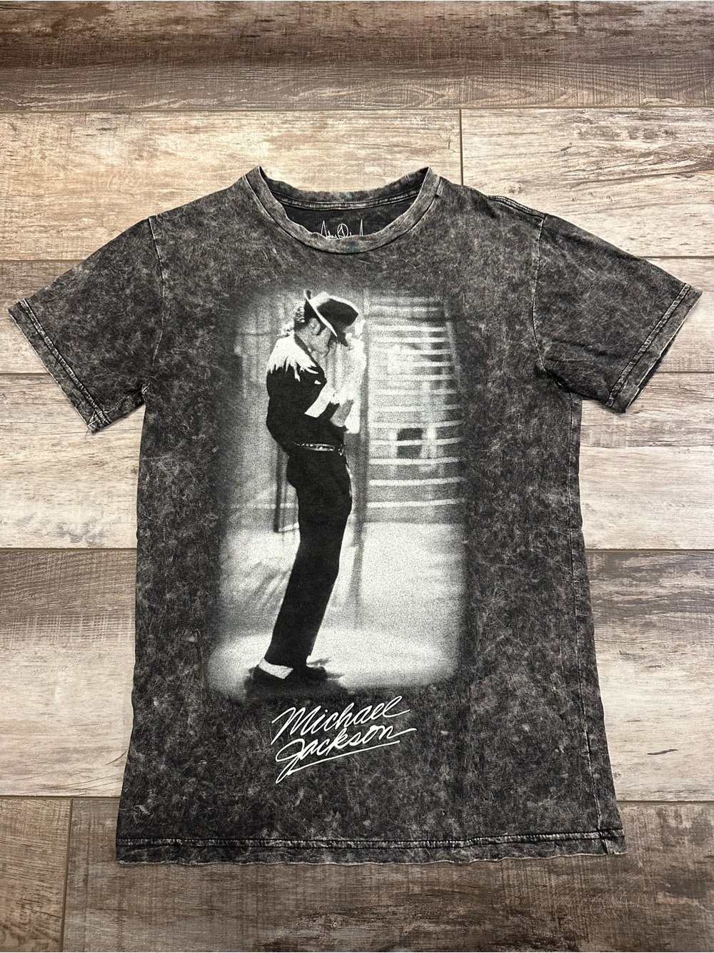 Michael Jackson Black Acid-Wash Graphic Tee